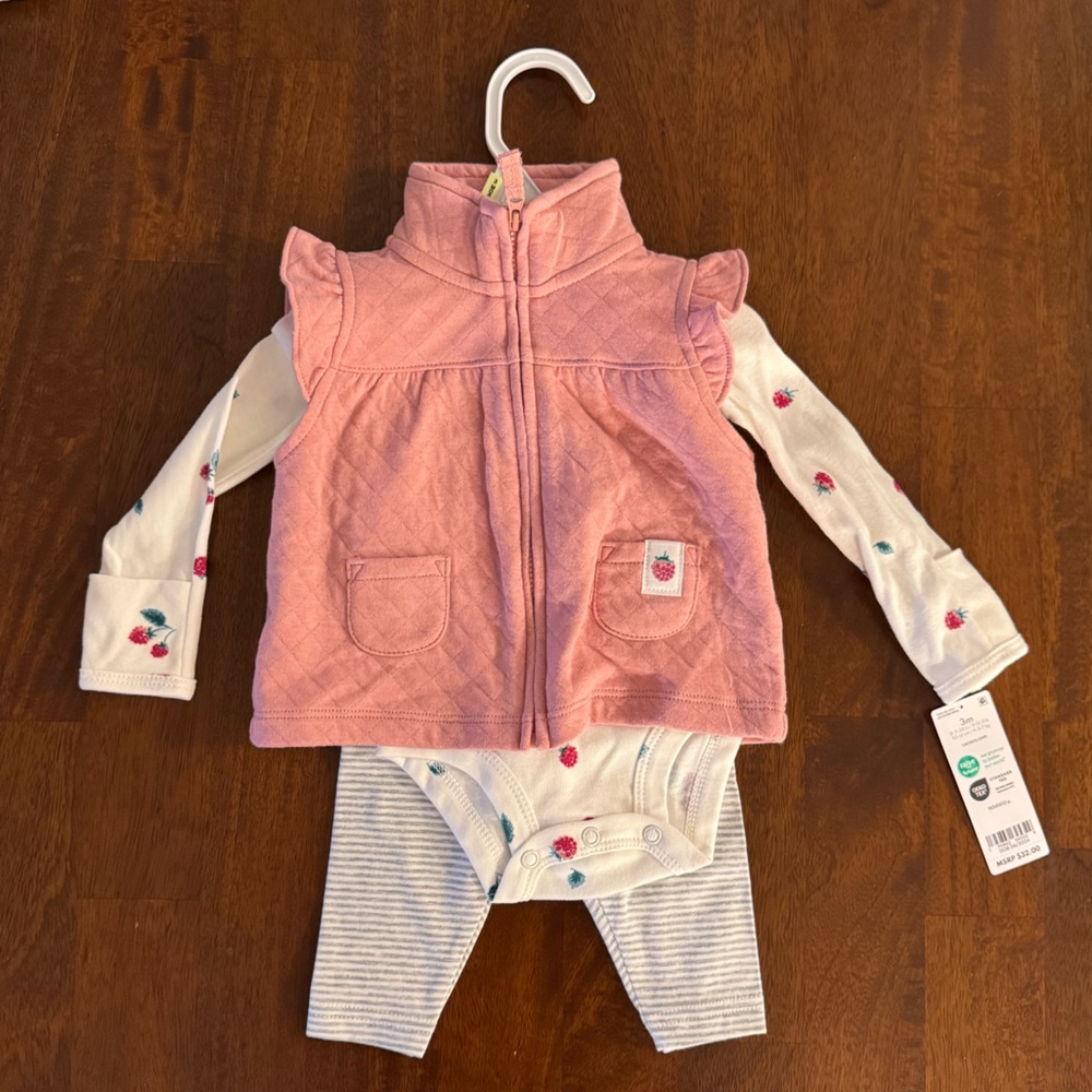 2/$15 NWT Carter's Matching 3 Piece Set with Vest, 3 months